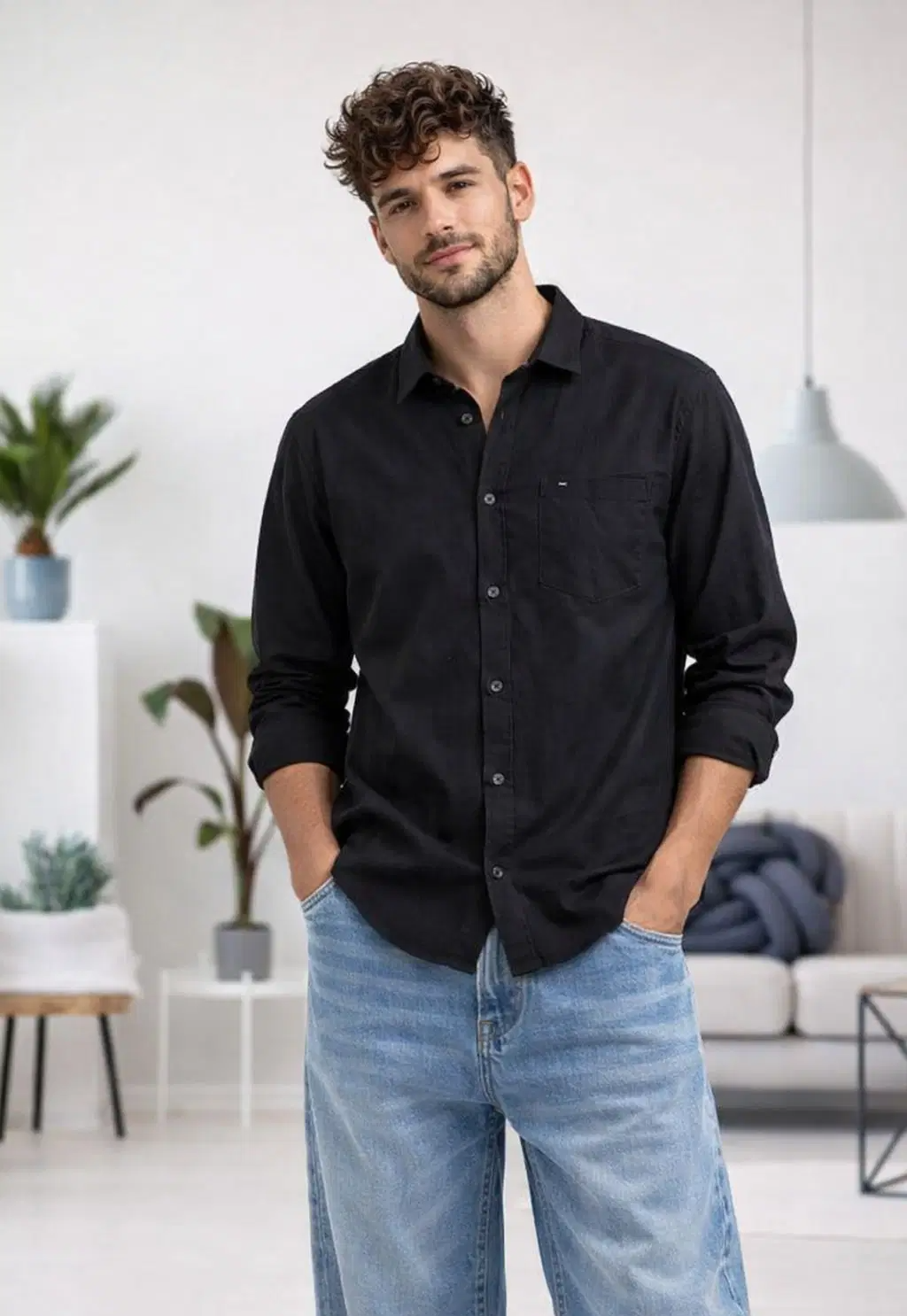 The Dry State Linen Regular Fit Solids Full Sleeves Men's Casual Shirt - Black ( Pack of 1 )