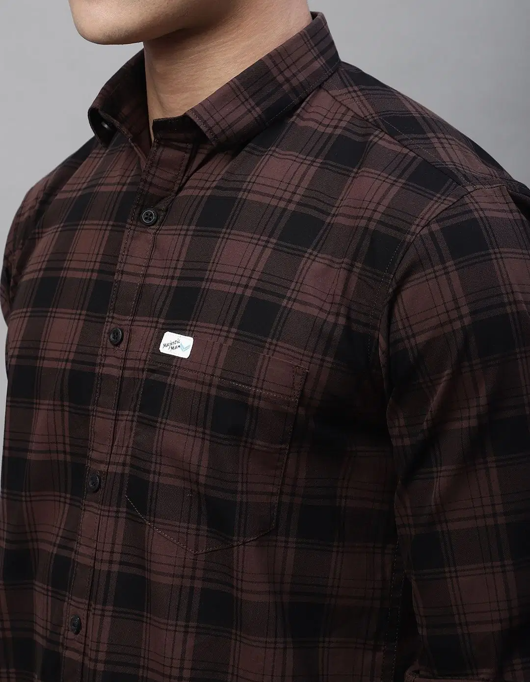 100% Cotton Slim Fit Checks Full Sleeves Men's Casual Shirt - Brown ( Pack of 1 ) - Image 2