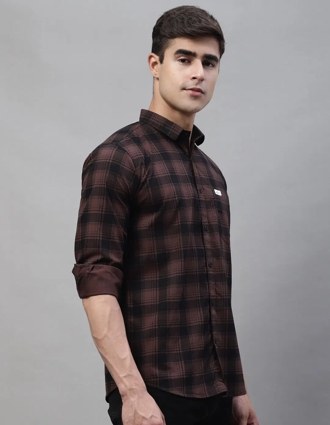 100% Cotton Slim Fit Checks Full Sleeves Men's Casual Shirt - Brown ( Pack of 1 ) - Image 3