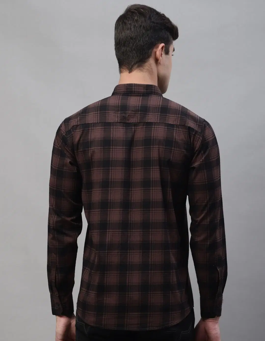 100% Cotton Slim Fit Checks Full Sleeves Men's Casual Shirt - Brown ( Pack of 1 ) - Image 4