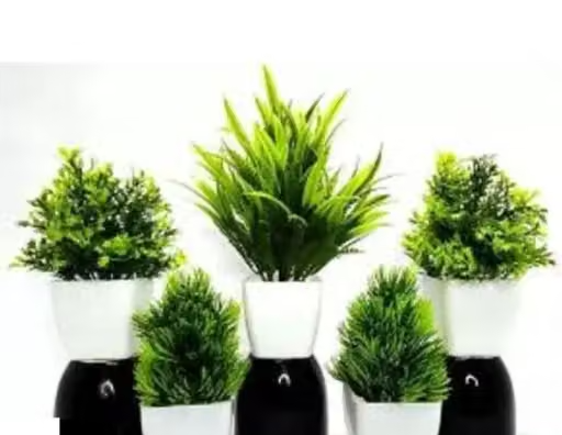 Artificial Plant with pot_Plastic Flower and Shrubs for Home Decor and Living Room_faux plants - Perfect Gift Idea Combo Pack of 5