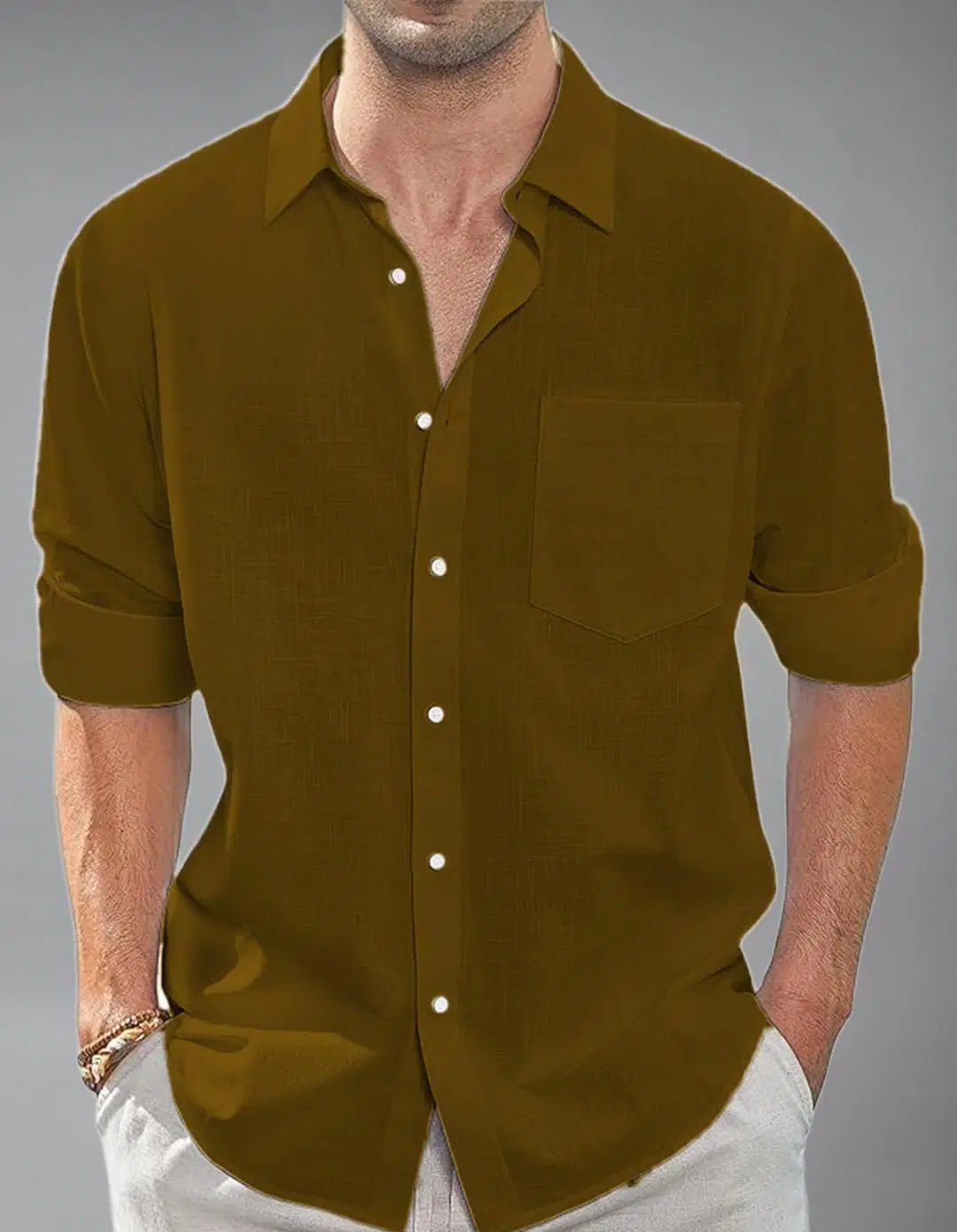 Vida Loca Cotton Blend Slim Fit Solids Full Sleeves Men's Casual Shirt - Coffee ( Pack of 1 ) - Image 3