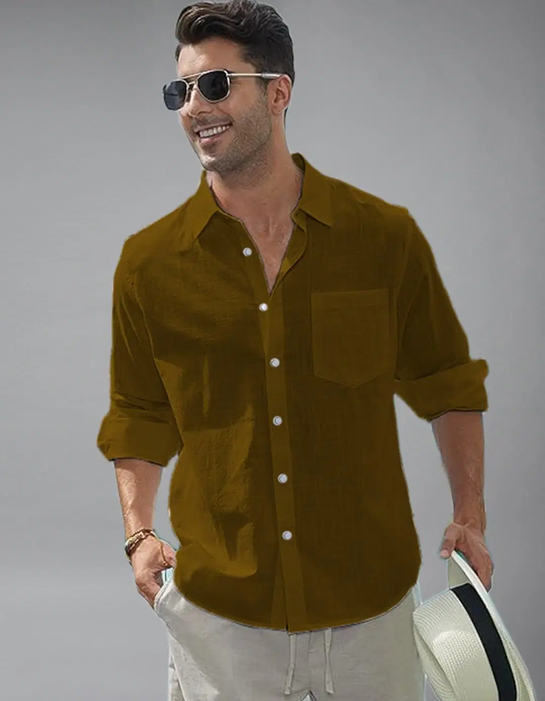 Vida Loca Cotton Blend Slim Fit Solids Full Sleeves Men's Casual Shirt - Coffee ( Pack of 1 ) - Image 4