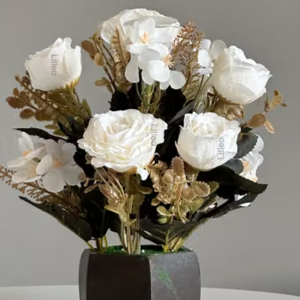 Litleo Wooden Pot with Multi-Design Dry Artificial Flowers, Perfect Home Office Gift, Elegant Décor Delight