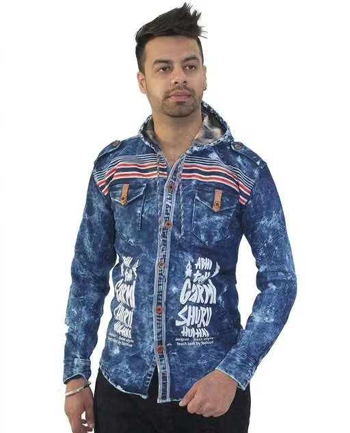 Matelco Men's Typography Hood Blue Shirts