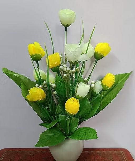 Artificial flower Peony Bunch with Plastic Pot Home Office Decoration ( 30 inch Dark Pink White Colour Home Office Decoration ( 30 inch Dark Pink White Colour )