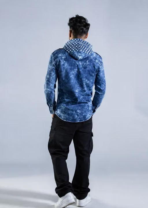 Matelco Men's Typography Hood Blue Shirts - Image 3