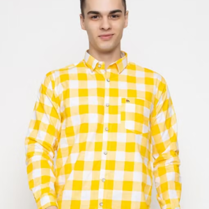 Frekman Stylish Checked Casual Cotton Shirt-Yellow