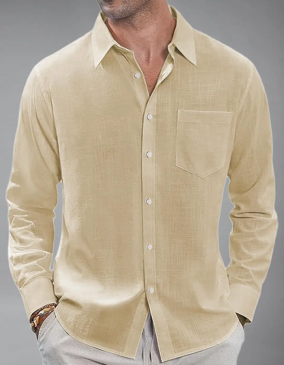 Vida Loca Cotton Blend Slim Fit Solids Full Sleeves Men's Casual Shirt - Beige ( Pack of 1 )