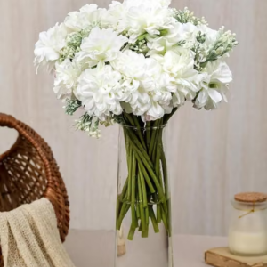 9Shades 1 Pcs White Artifical Flower Bunch Artificial Dahlia Flower Bunch for Decoration Fake Flowers for Shadi, Wedding, Sagai, Engagement, Festival, Home, Office, Bedroom, Table, Gifting, Bouquet Gift for her/him, Decoartion for vase,Table Centerpiece, Pooja, Gifting (White, 1 Bunch, Without Vase)