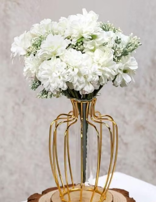 9Shades 1 Pcs White Artifical Flower Bunch Artificial Dahlia Flower Bunch for Decoration Fake Flowers for Shadi, Wedding, Sagai, Engagement, Festival, Home, Office, Bedroom, Table, Gifting, Bouquet Gift for her/him, Decoartion for vase,Table Centerpiece, Pooja, Gifting (White, 1 Bunch, Without Vase) - Image 3