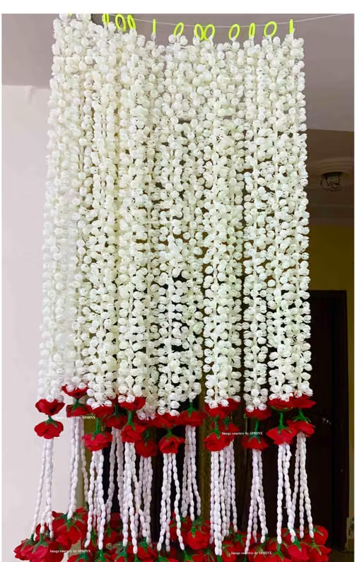 SPHINX Artificial Jasmine Buds & Clustered Rose Strings for decoration approx 2.5 ft - pack of 6 (Off white/Creamish) - Image 2