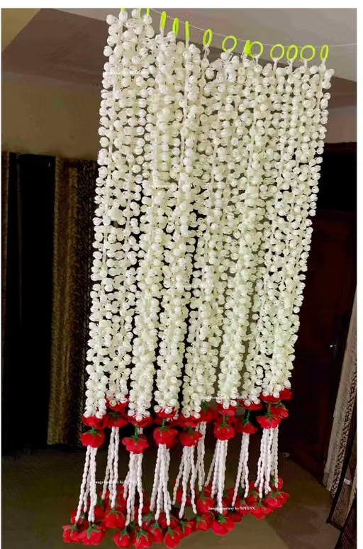 SPHINX Artificial Jasmine Buds & Clustered Rose Strings for decoration approx 2.5 ft - pack of 6 (Off white/Creamish) - Image 3