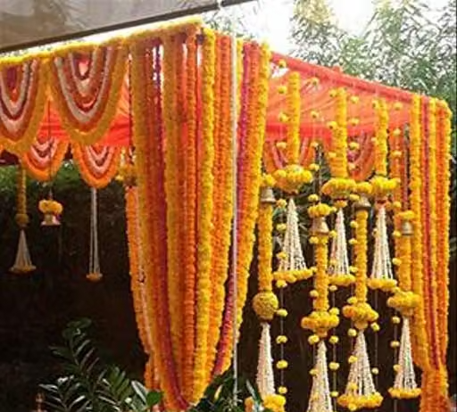 Hepiack Genda Phool Artificial Marigold Flower Mala Pack of 10 (Yellow and Orange) Each 5 - Image 3