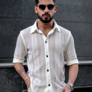 Cotton Blend Regular Fit Self Design Half Sleeves Men's Casual Shirt - White ( Pack of 1 )