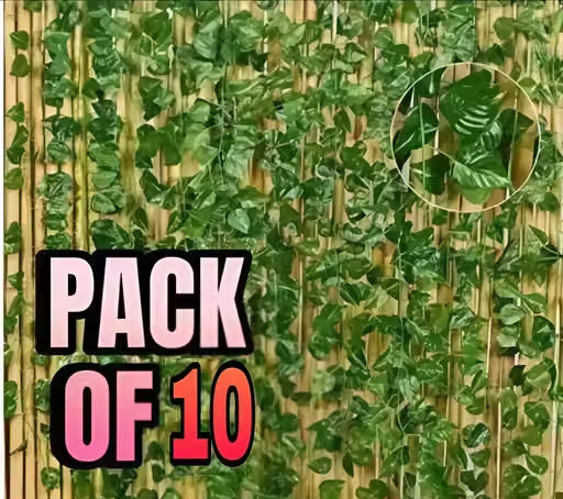 (8 Feet) (Set of 10 String) 30 Leave in one String Artificial Garlands Money Plant Hanging Leaves Greenery for Home Decor Main Door Wall, Balcony, Office, Decoration Party
