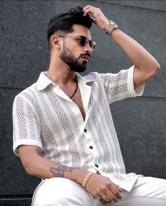 Cotton Blend Regular Fit Self Design Half Sleeves Men's Casual Shirt - White ( Pack of 1 ) - Image 3