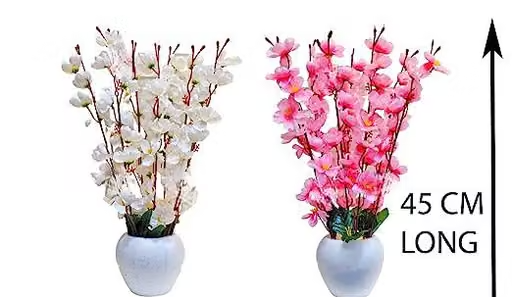 Artificial Flowers for Decoration with Pot, Home Decor, Cherry Blossom Combo Pink, White Light Pink, Pack of 2 - Image 3
