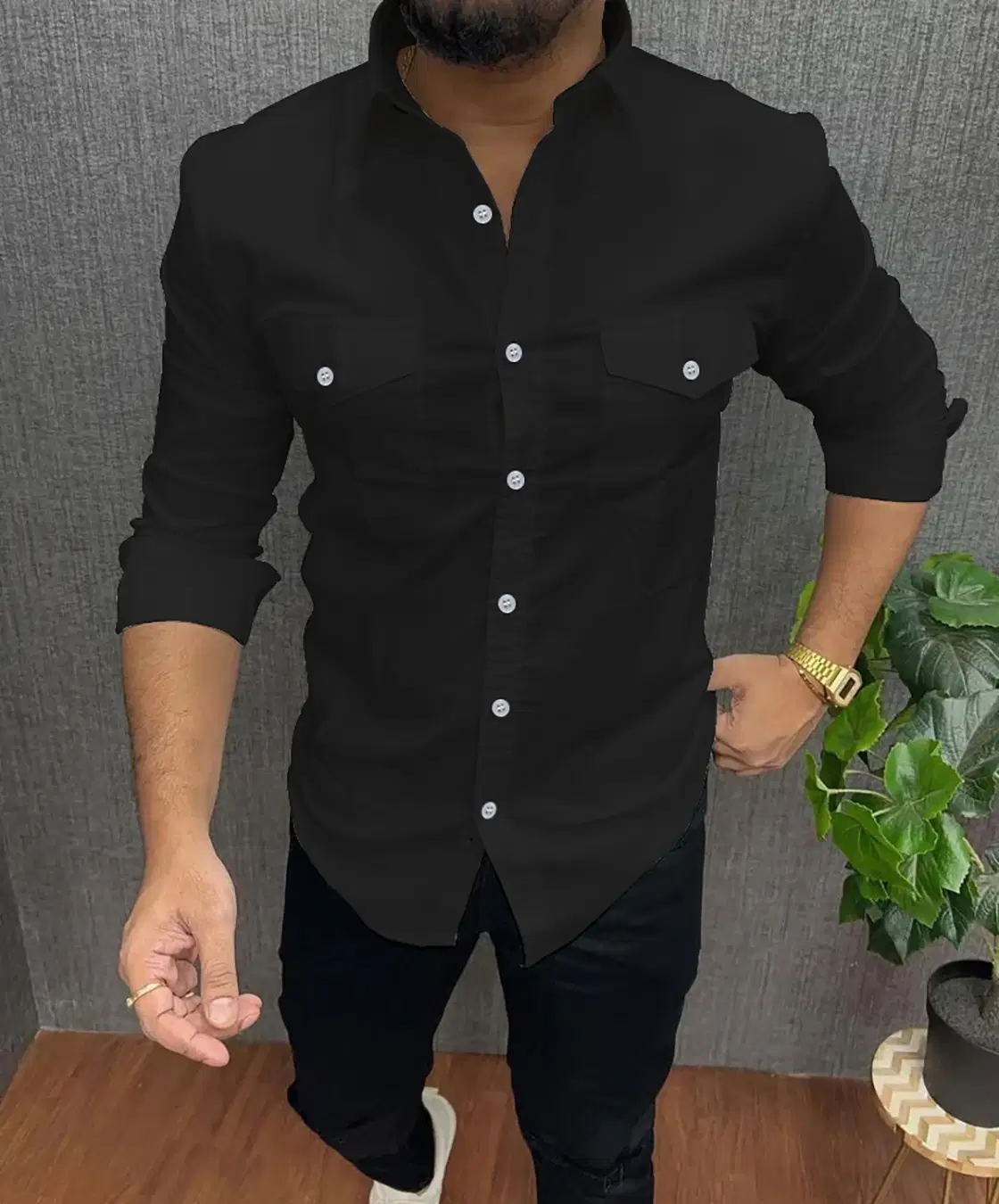 Qlonz store Cotton Blend Regular Fit Solids Full Sleeves Men's Casual Shirt - Black ( Pack of 1 )