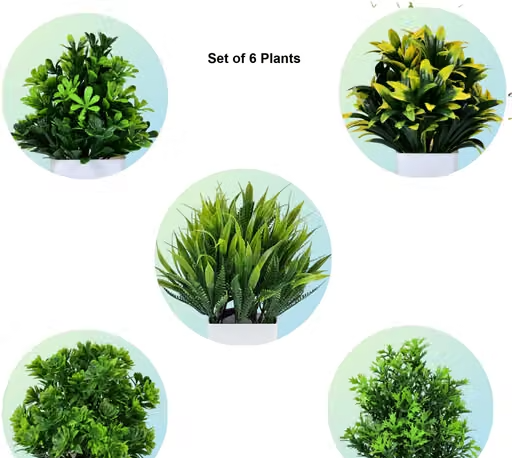 Artificial Mini Green Bonsai Pots for Home/office decoration set of 6 - Image 2