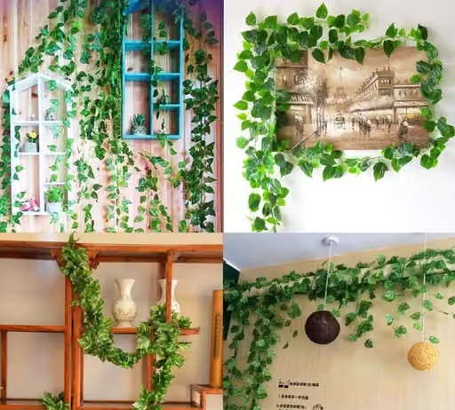 Aradhya traders (Set of 8 String)Artificial Garland Money Creeper | Wall Hanging | Special Occasion Decoration | Office | Festival Theme Decorative | Length 8 Feet Strings 30 Leave in one StringArtificial Plant Green Wild - Image 4