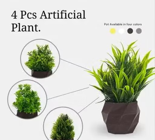 Brown Pot Variety Pack: 4 Small Artificial Plants - Contemporary Touch for Your Decor, Perfect for Minimalist Spaces - JJ Plastic - Image 2