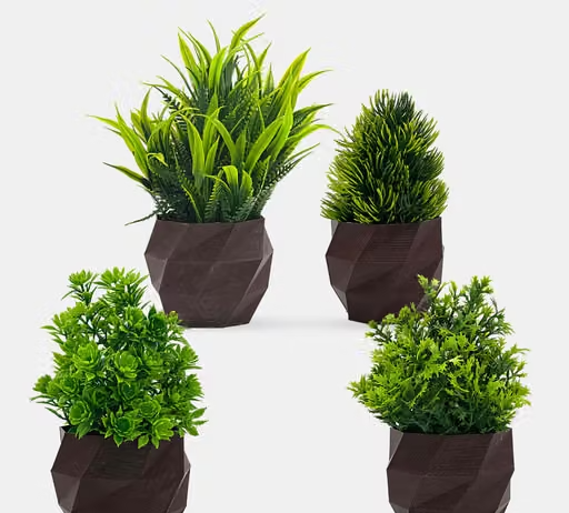Brown Pot Variety Pack: 4 Small Artificial Plants - Contemporary Touch for Your Decor, Perfect for Minimalist Spaces - JJ Plastic - Image 4