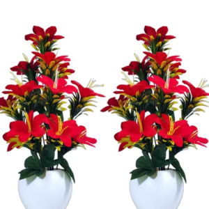 Artificial 2 big size Lily Flower Plants With Pot for Home Decor & Office Decoration
