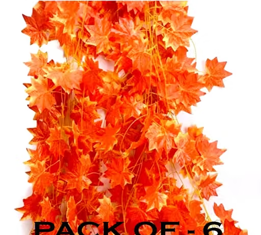 Artificial Plant | Wall Hanging | Special Ocassion Decoration | Office | Festival Theme Decorative |Window Wall Hanging Ornament Home Decoration| Length 8 Feet Pack of 6 Strings Artificial Plant ( 8 Feet Orange)