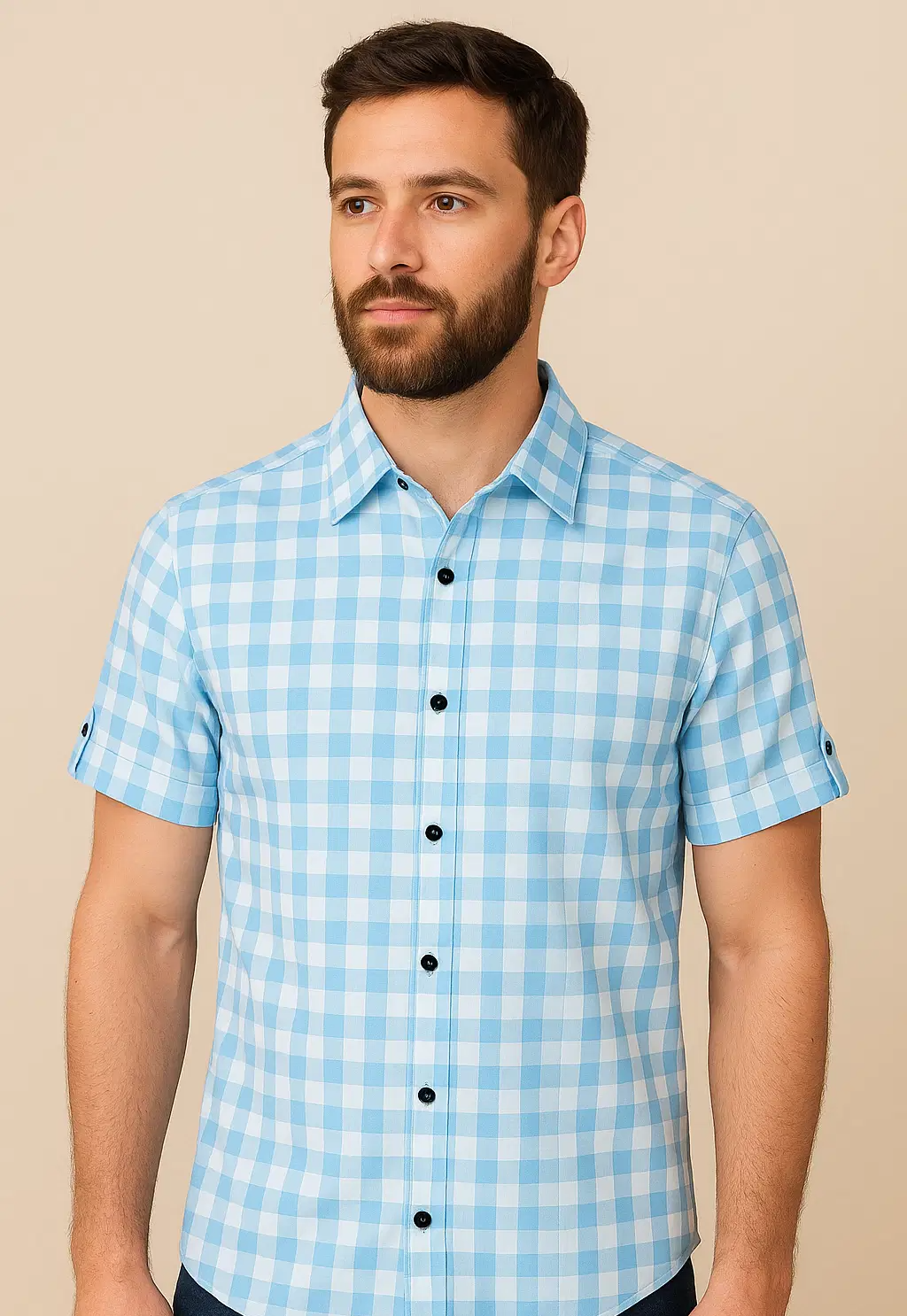 Cotton Blend Regular Fit Checks Half Sleeves Men's Casual Shirt - Light Blue ( Pack of 1 ) - Image 2