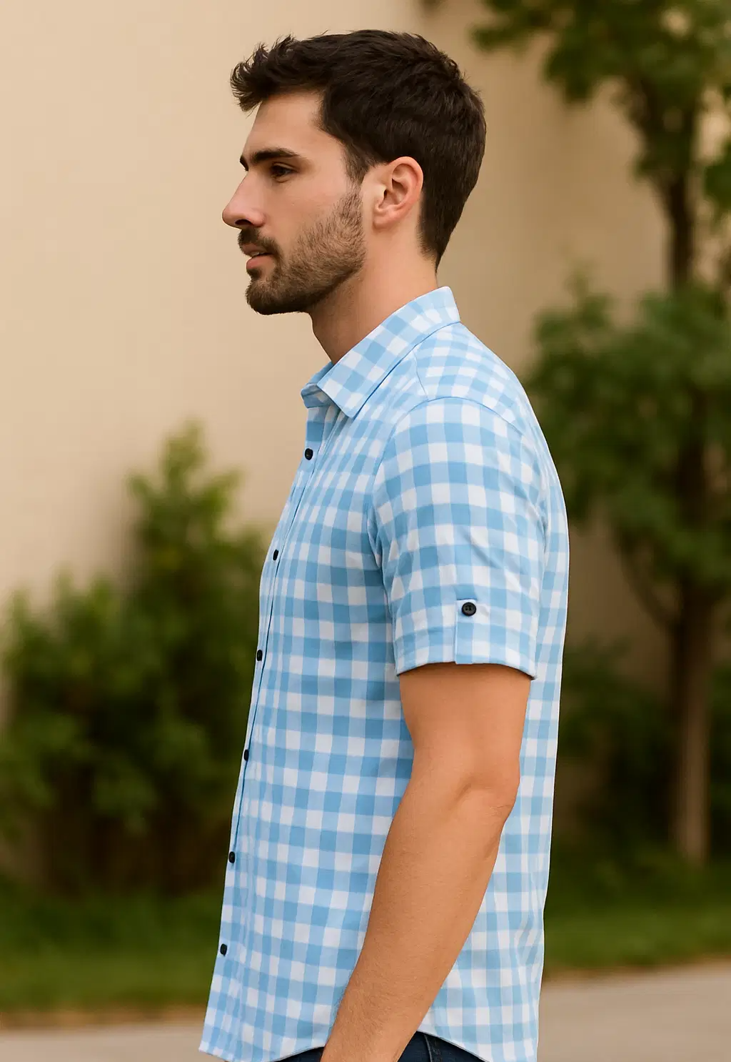 Cotton Blend Regular Fit Checks Half Sleeves Men's Casual Shirt - Light Blue ( Pack of 1 ) - Image 3