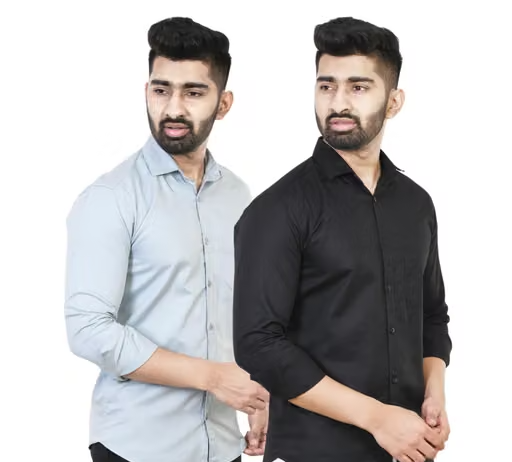 Youth First Men's Solid Spread Collar Grey Shirts Pack 2