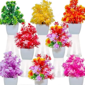 TRUE SHINE Delightful Poted Artificial Multicolor Decor | Fake Plants | Artificial Plants ( Pack of 8)