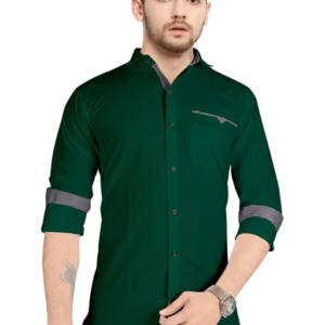 FIBERMILL Men's Solid Spread Collar Green Shirts