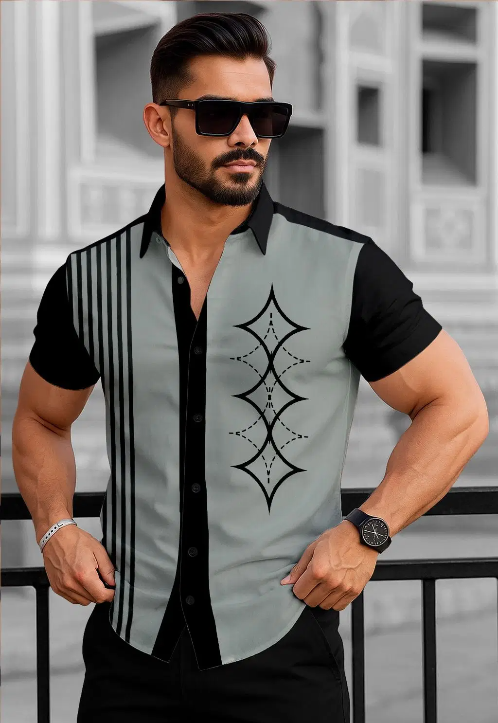 Mahek Fashion Lycra Regular Fit Printed Half Sleeves Men's Casual Shirt - Black ( Pack of 1 )