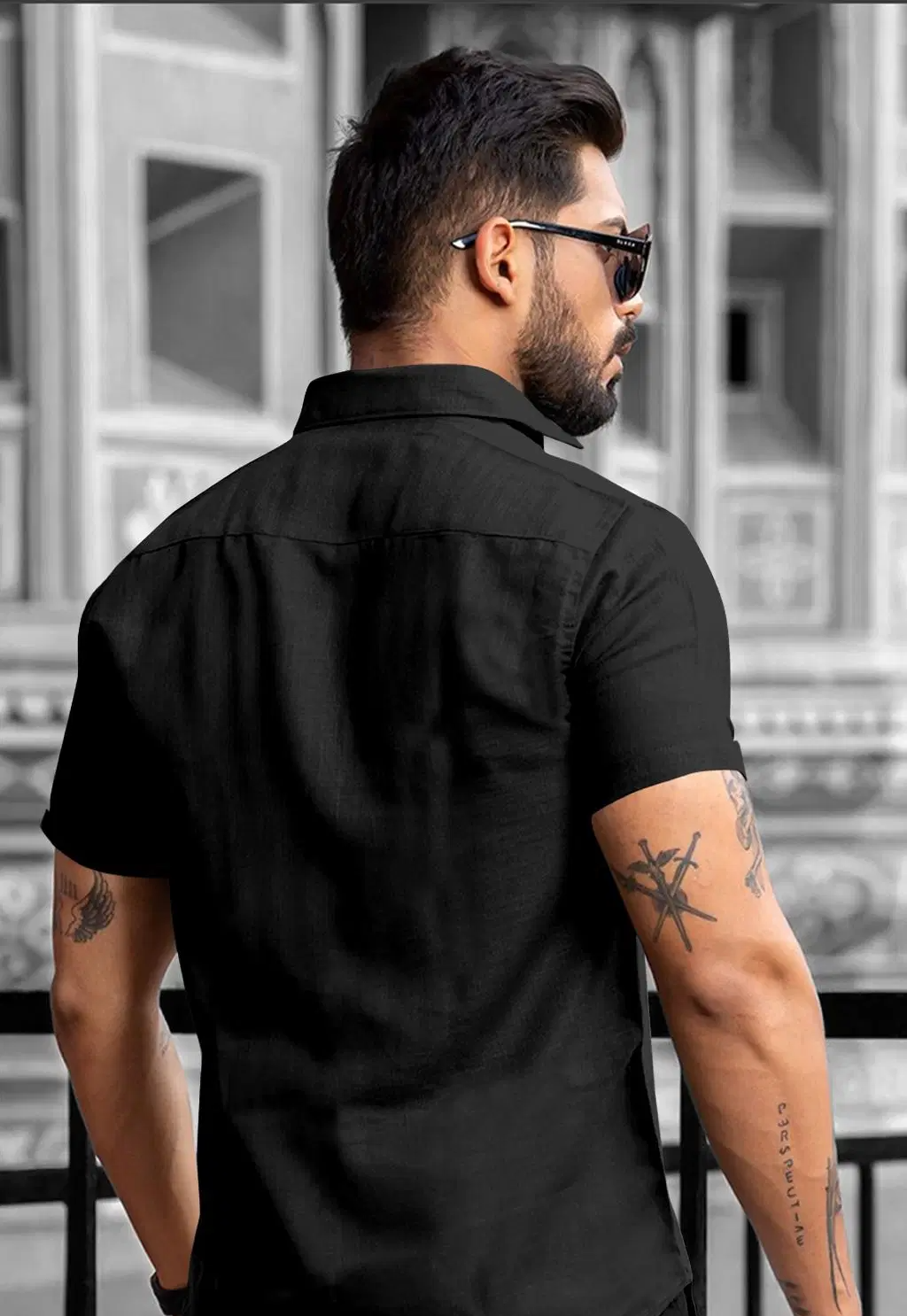 Mahek Fashion Lycra Regular Fit Printed Half Sleeves Men's Casual Shirt - Black ( Pack of 1 ) - Image 2