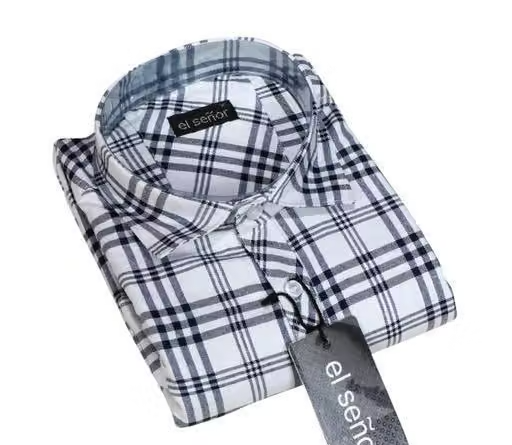 Youth First Men's Checked Spread Collar White Shirts - Image 2