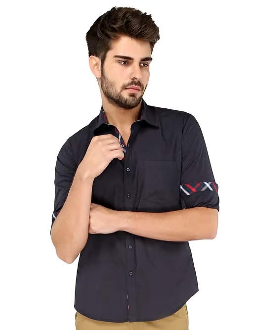 Zoro Auge Mens Soild Navy Blue Shirt