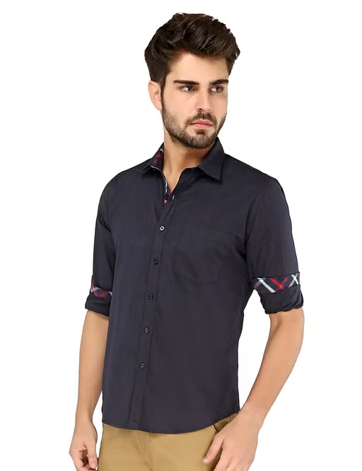 Zoro Auge Mens Soild Navy Blue Shirt - Image 2