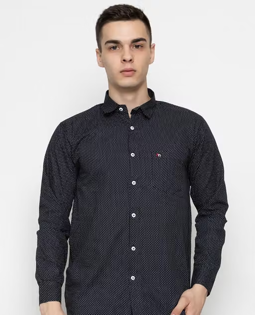 Frekman Pretty Dotted Print Casual Cotton Black Shirt - Image 2