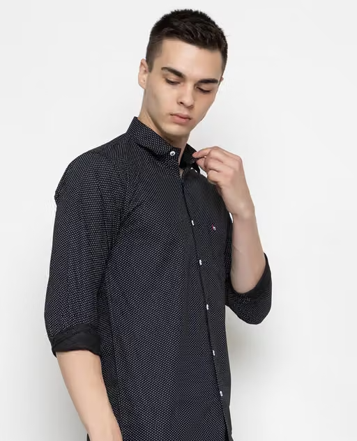 Frekman Pretty Dotted Print Casual Cotton Black Shirt - Image 3