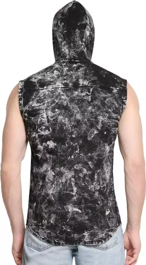Matelco Men's Black Denim Shirts sleeveless with Hooodie |Casual Shirt|Holiday Shirt|Beach Shirt - Image 3