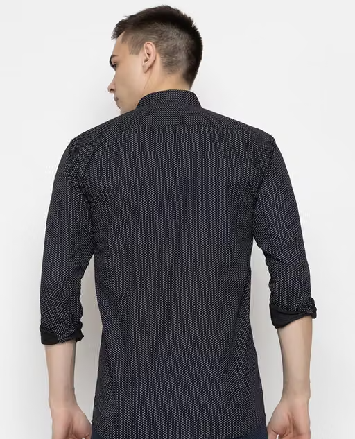 Frekman Pretty Dotted Print Casual Cotton Black Shirt - Image 4