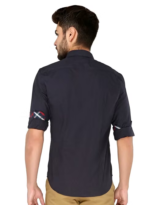 Zoro Auge Mens Soild Navy Blue Shirt - Image 4