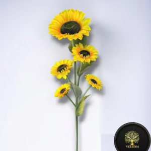 VEEROM Artificial Sunflower Stick 4 feet Long for Interior Decor/Home Decor/Office Decor | 5 Flower Heads with Big Flower| Without Vase