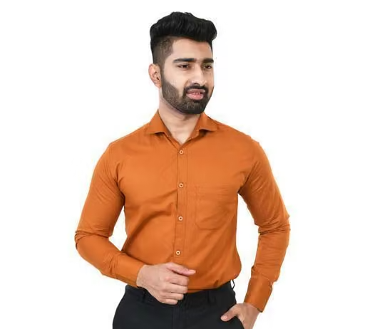 Youth First Men's Solid Spread Collar Mustard Shirts