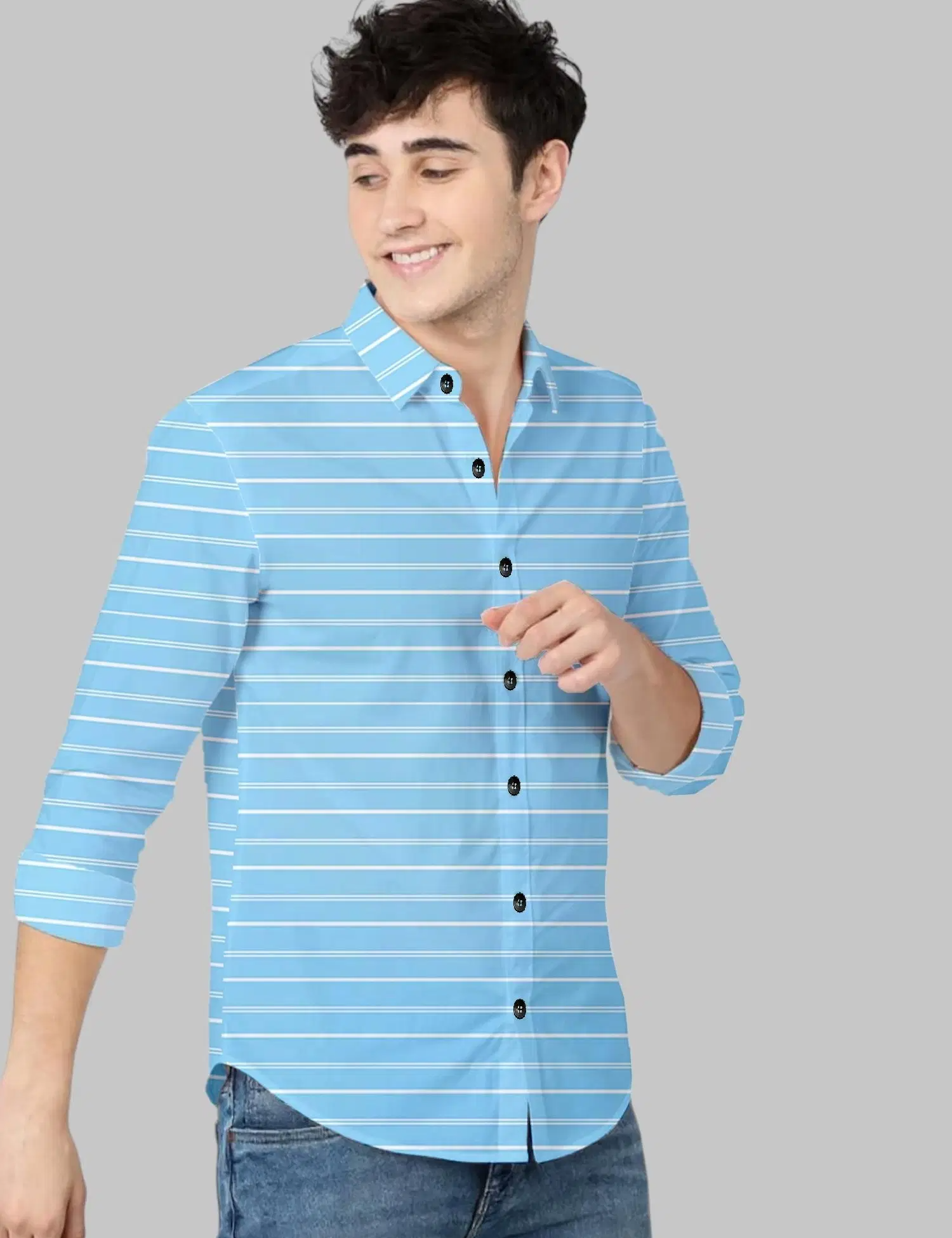 sky touch Cotton Blend Regular Fit Striped Full Sleeves Men's Casual Shirt - Blue ( Pack of 1 ) - Image 2