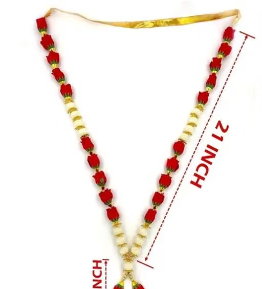 Pooja Accessories Photo Mala / Photo Haar (24 Inch) Artificial Rose Flower Garland for Photo Frame | Pearl Moti Mala for God Idol Photos and Loved Ones - Red - Image 2