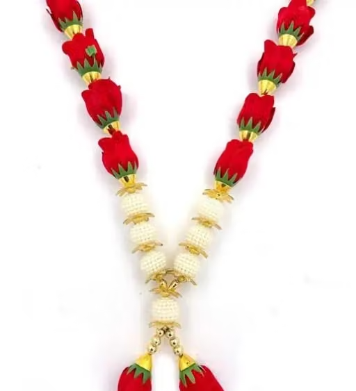 Pooja Accessories Photo Mala / Photo Haar (24 Inch) Artificial Rose Flower Garland for Photo Frame | Pearl Moti Mala for God Idol Photos and Loved Ones - Red - Image 3