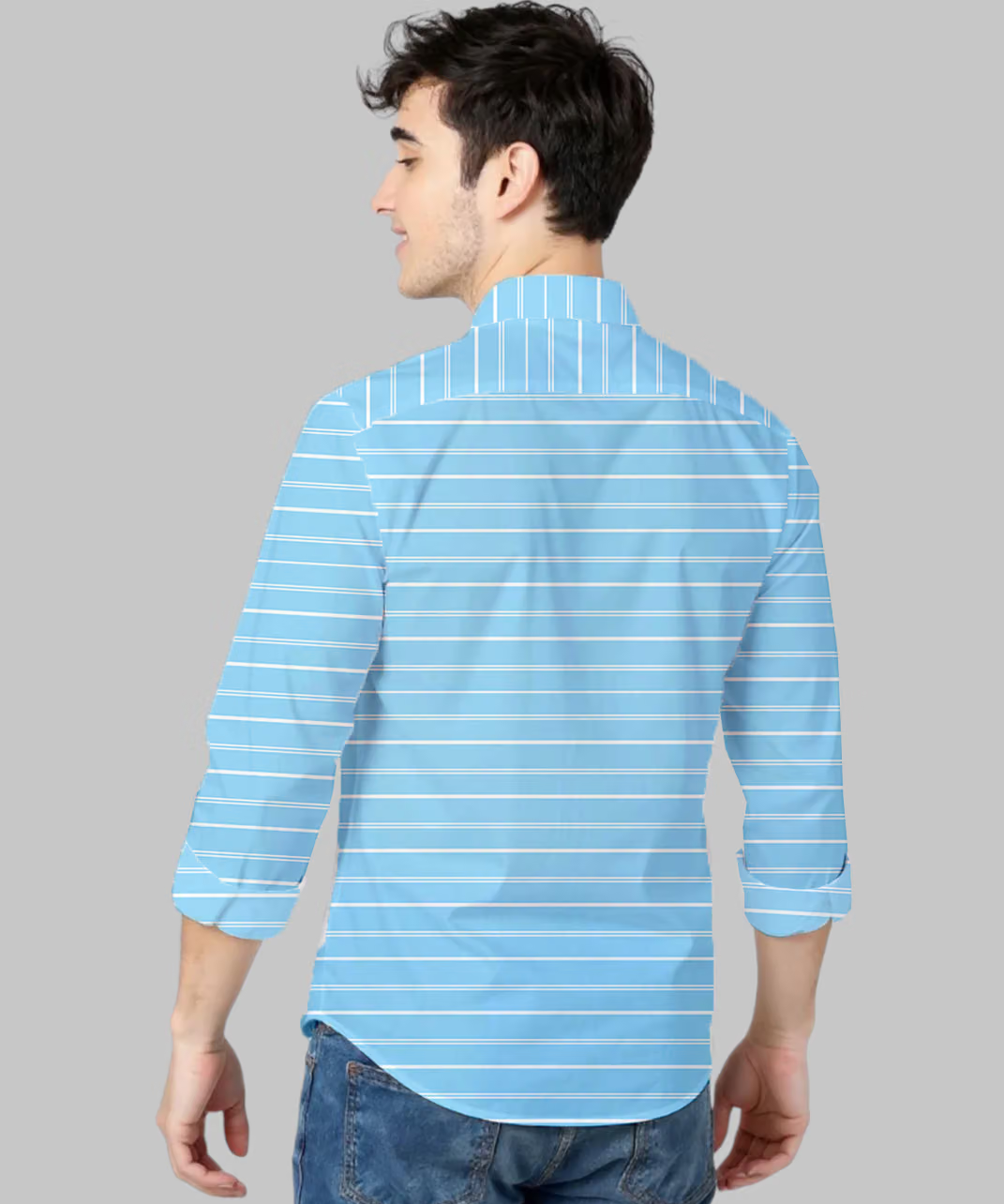 sky touch Cotton Blend Regular Fit Striped Full Sleeves Men's Casual Shirt - Blue ( Pack of 1 ) - Image 3